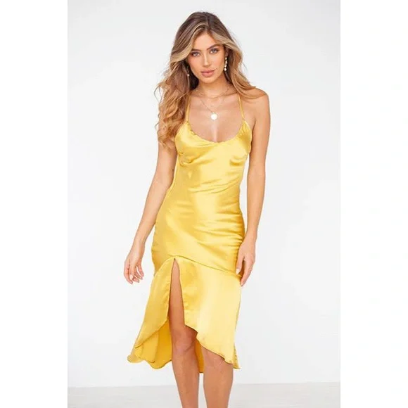 mustard yellow high low dress Showpo Floral Mustard Yellow Hi-Lo Dress